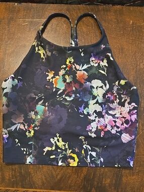 Floral Print High-Neck Crop Tank Top - Black Multicolor